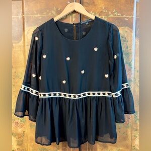 Harlowe & Graham Black Floral Embroidered Blouse